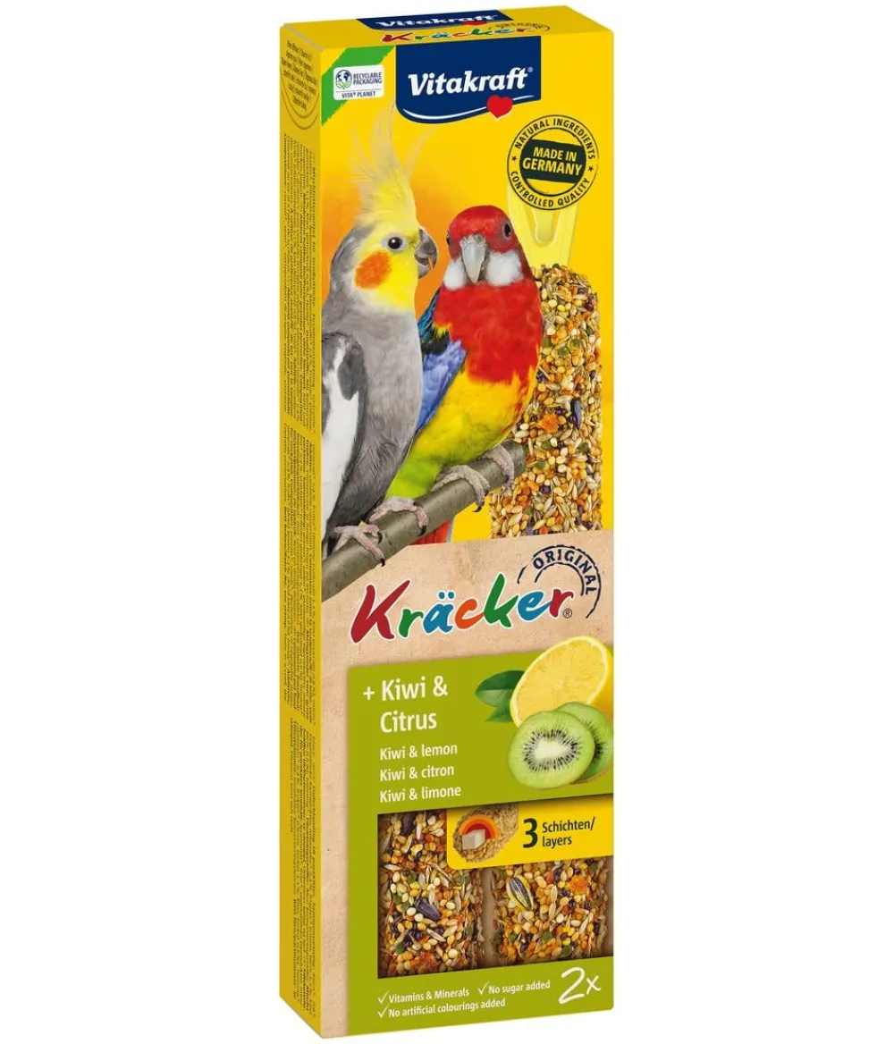 Vitakraft® Vogelfutter & Snacks - Vogelsnack Kräcker® Original Kiwi + Citrus für Großsittiche, 2er Pack