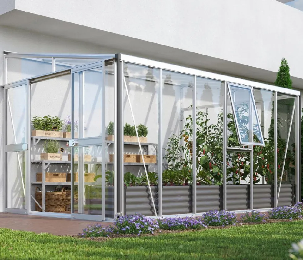 Vitavia Gewächshäuser - Gewächshaus Athene 10200 ESG/HKP, ca. B397/H239/T266 cm Silber