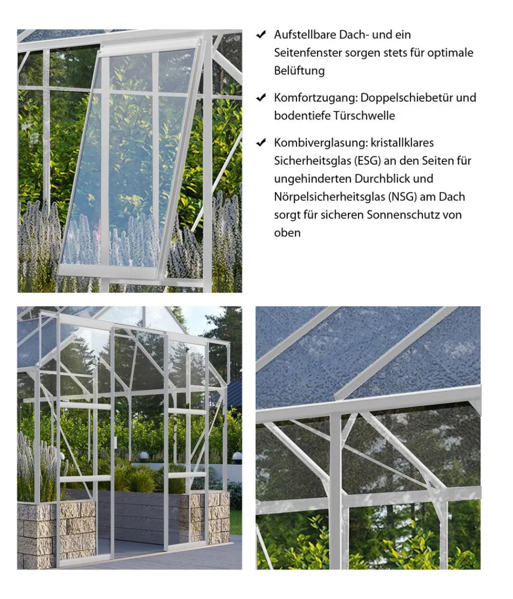 Vitavia Gewächshäuser - Gewächshaus Cassiopeia 9900 ESG/NSG, ca. B257/H249/T385 cm Silber