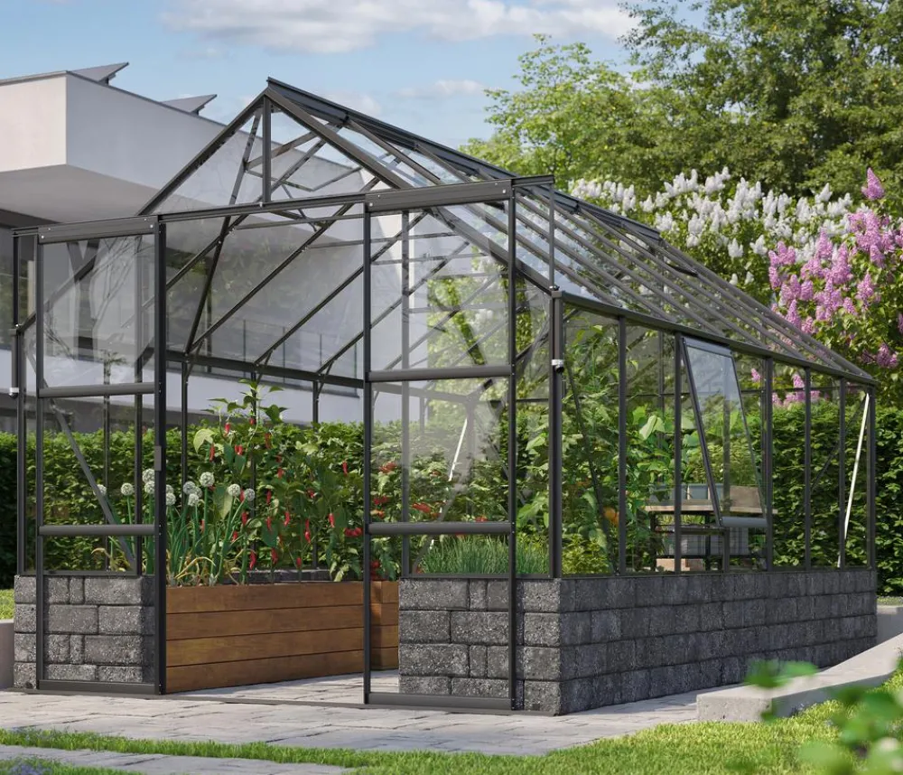 Vitavia Gewächshaus Cassiopeia 11500 ESG, inkl. Sockelmauer Basalt Schwarz New