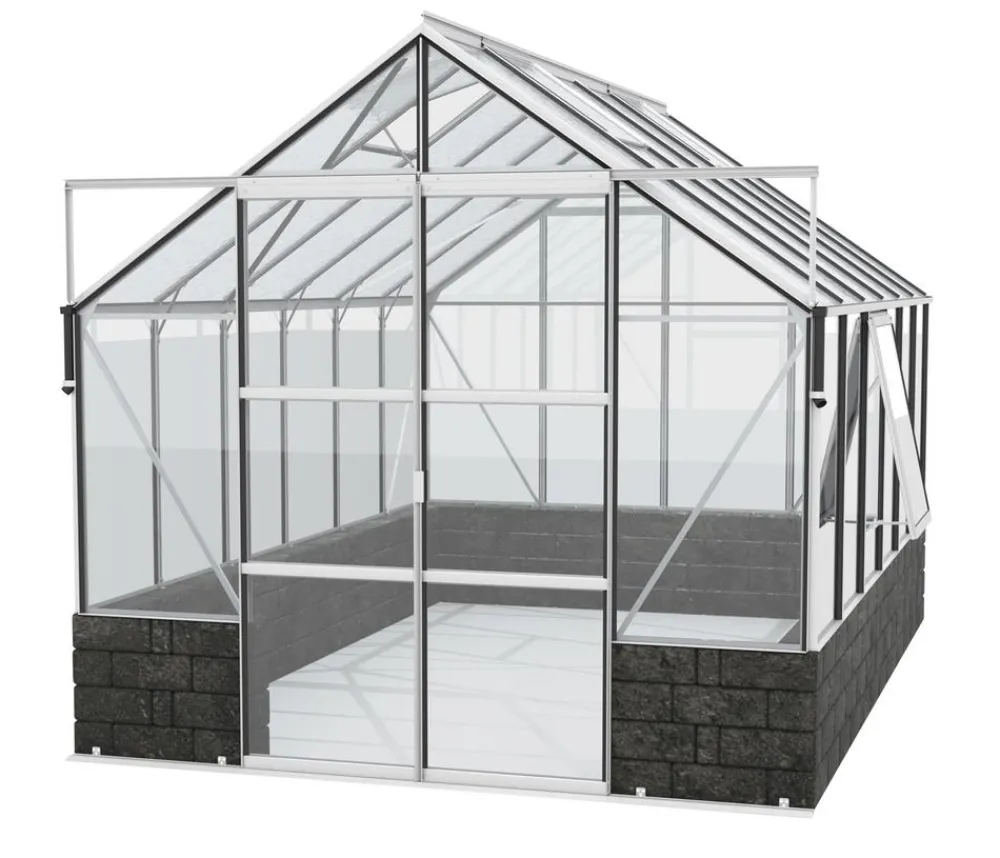 Vitavia Gewächshaus Cassiopeia 9900 ESG/NSG, inkl. Sockelmauer Basalt Silber New