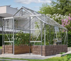 Vitavia Gewächshäuser - Gewächshaus Cassiopeia 9900 ESG, inkl. Sockelmauer Herbstlaub Silber