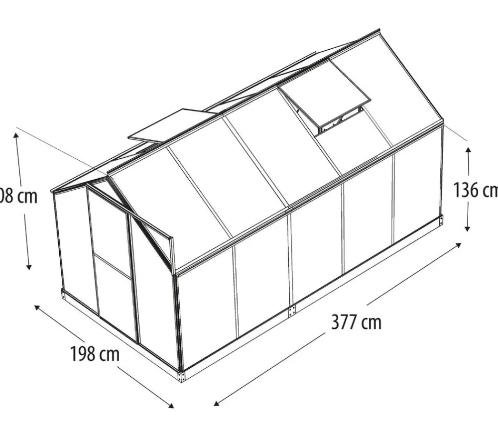 Vitavia Gewächshäuser - Gewächshaus Pluto 7500 HKP, inkl. Stahlfundamentrahmen, ca. B198/H208/T377 cm Dunkelgrün