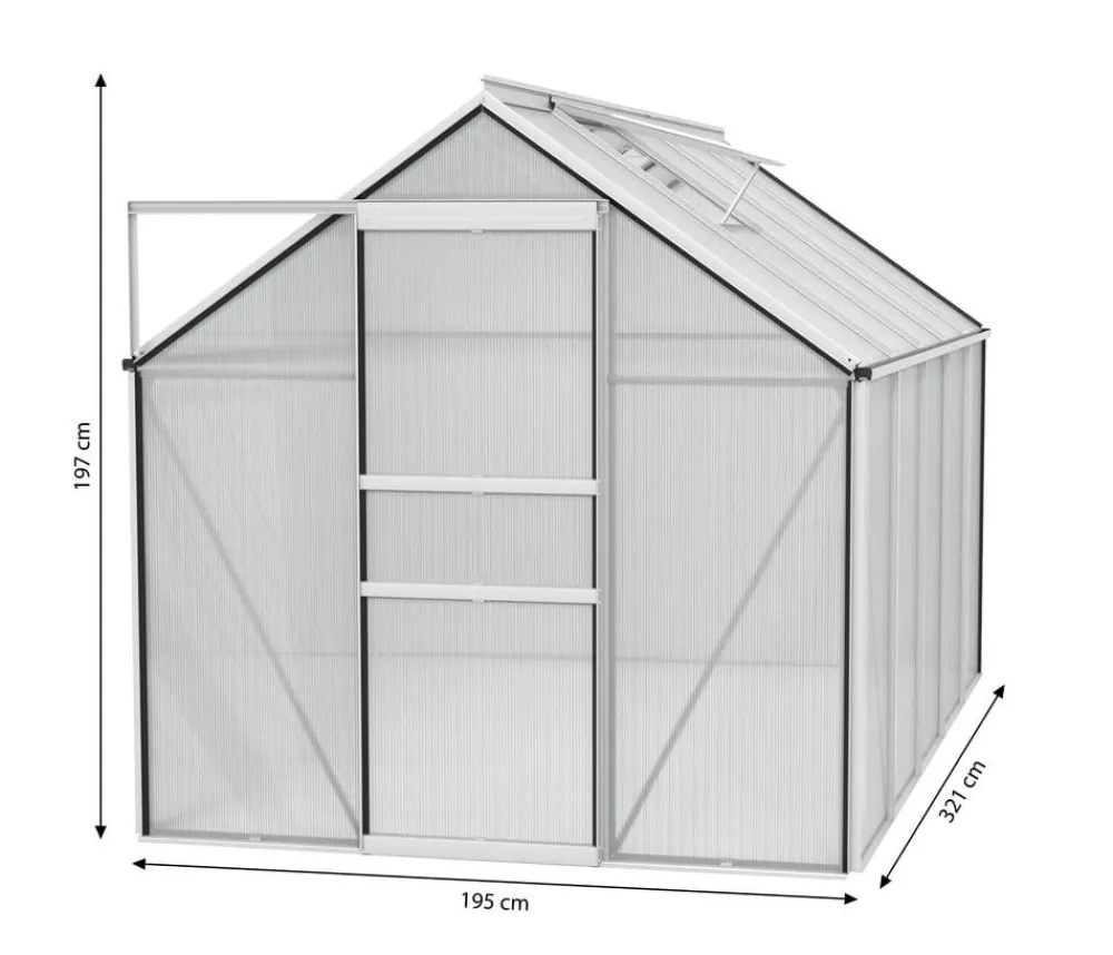 Vitavia Gewächshäuser - Gewächshaus Pollux 6200 HKP, ca. B195/H197/T321 cm Silber