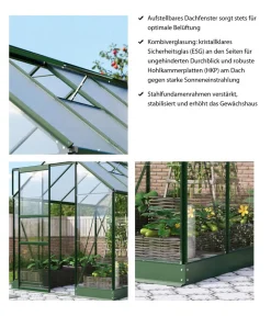 Vitavia Gewächshäuser > Gewächshaus Pontos 5000, ESG 3 mm/HKP 6 mm, inkl. Stahlundamentrahmen, ca. B195/H207/T261 cm