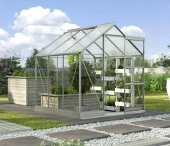 Vitavia Gewächshaus Pontos 3800 ESG/NSG, inkl. Stahlfundamentrahmen, ca. B195/H207/T199 cm Silber Outlet