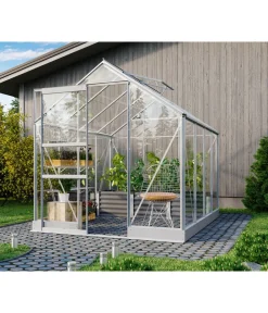 Vitavia Gewächshäuser - Gewächshaus Pontos 5000, ESG, inkl. Stahlfundamentrahmen, ca. B195/H207/T261 cm Silber