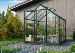 Vitavia Gewächshäuser - Gewächshaus Pontos 3800 ESG/NSG, inkl. Stahlfundamentrahmen, ca. B195/H207/T199 cm Dunkelgrün