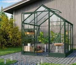 Vitavia Gewächshäuser - Gewächshaus Pontos 3800 ESG/NSG, inkl. Stahlfundamentrahmen, ca. B195/H207/T199 cm Dunkelgrün