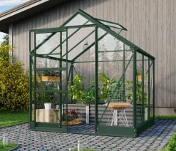Vitavia Gewächshäuser - Gewächshaus Pontos 3800, ESG/HKP 6 mm, inkl. Stahlfundamentrahmen Dunkelgrün
