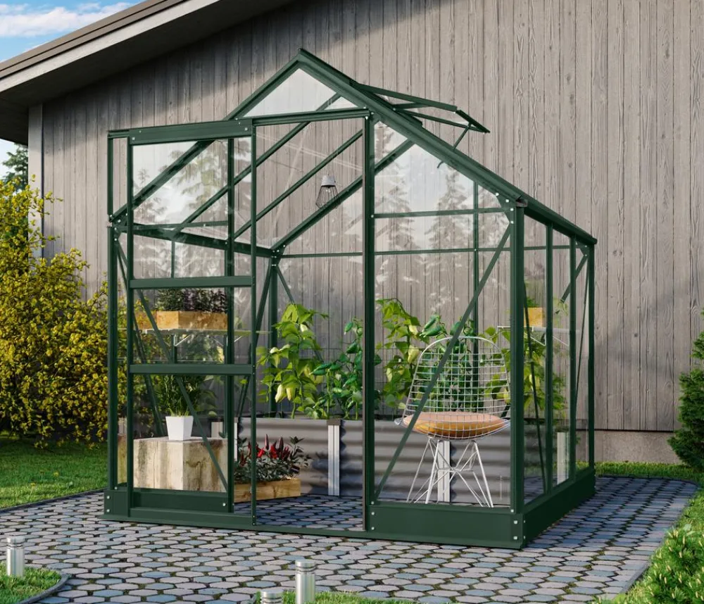Vitavia Gewächshäuser - Gewächshaus Pontos 3800, ESG, inkl. Stahlfundamentrahmen Dunkelgrün