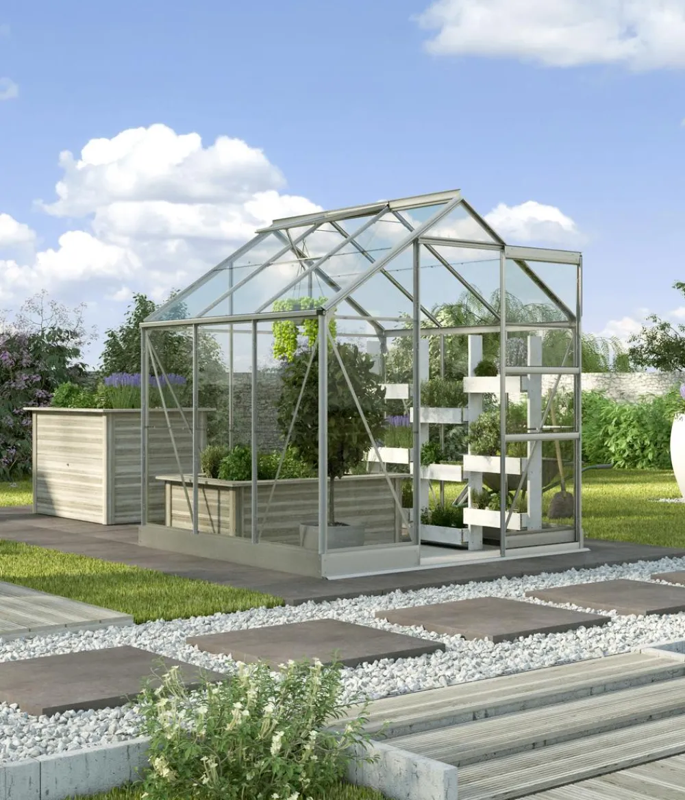 Vitavia Gewächshäuser - Gewächshaus Pontos 3800, ESG, inkl. Stahlfundamentrahmen Dunkelgrün