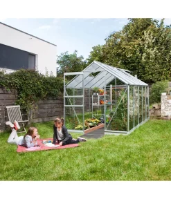 Vitavia Gewächshäuser - Gewächshaus Pontos 6200, ESG 3 mm/HKP 6 mm, inkl. Stahlfundamentrahmen Dunkelgrün