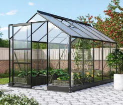 Vitavia Gewächshäuser - Gewächshaus Pontos 6200, ESG 3 mm/HKP 6 mm, inkl. Stahlfundamentrahmen Dunkelgrün