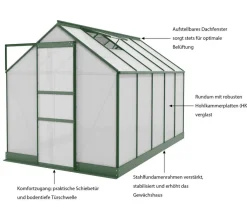 Vitavia Gewächshäuser - Gewächshaus Pontos 6200, HKP 6 mm, inkl. Stahlfundamentrahmen Dunkelgrün