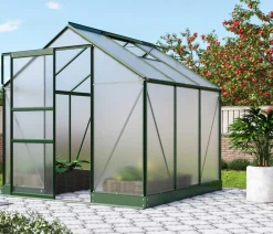 Vitavia Gewächshaus Pontos 3800, HKP 6 mm, inkl. Stahlfundamentrahmen, ca. B195/H207/T199 cm Dunkelgrün Outlet