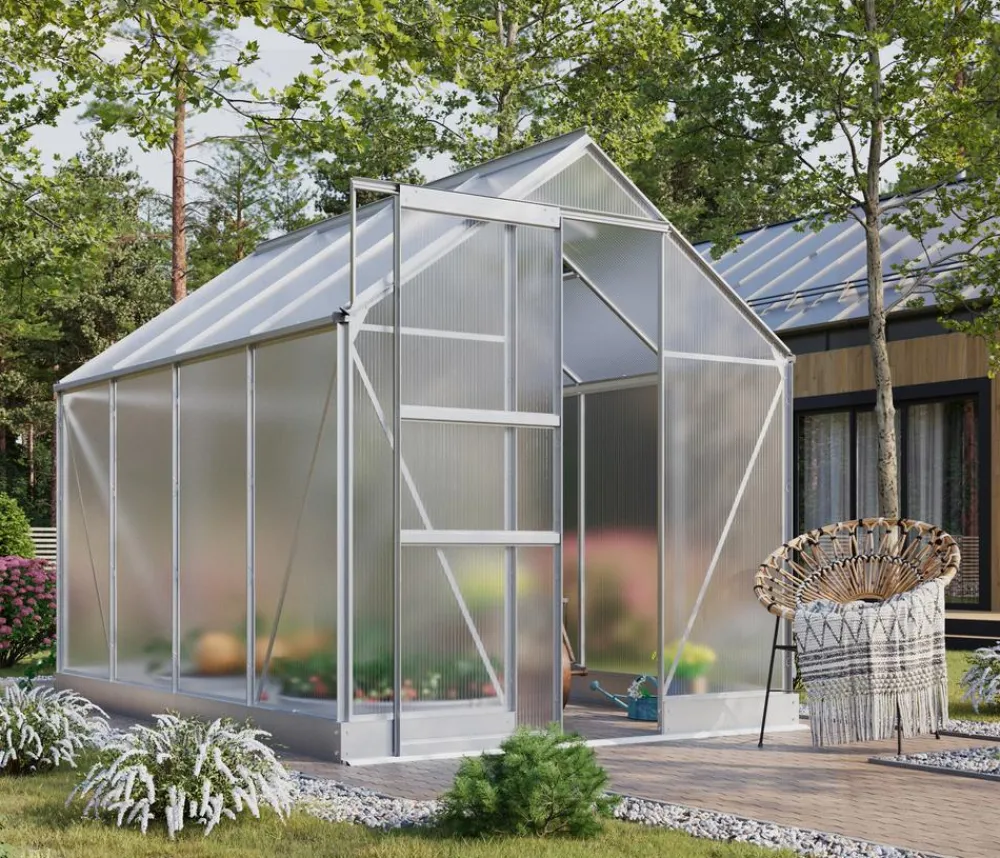 Vitavia Gewächshaus Pontos 5000 HKP 4 mm, inkl. Stahlfundamentrahmen, ca. B195/H207/T261 cm Silber Sale