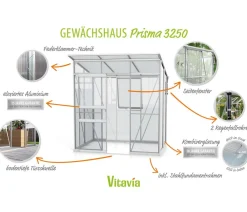 Vitavia Gewächshaus Prisma 3250 ESG/HKP, inkl. Stahlfundamentrahmen Silber New