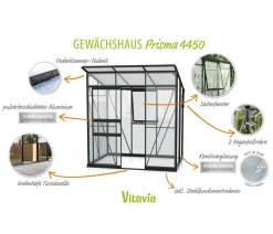 Vitavia Gewächshäuser - Gewächshaus Prisma 3250 ESG/HKP, inkl. Stahlfundamentrahmen Schwarz