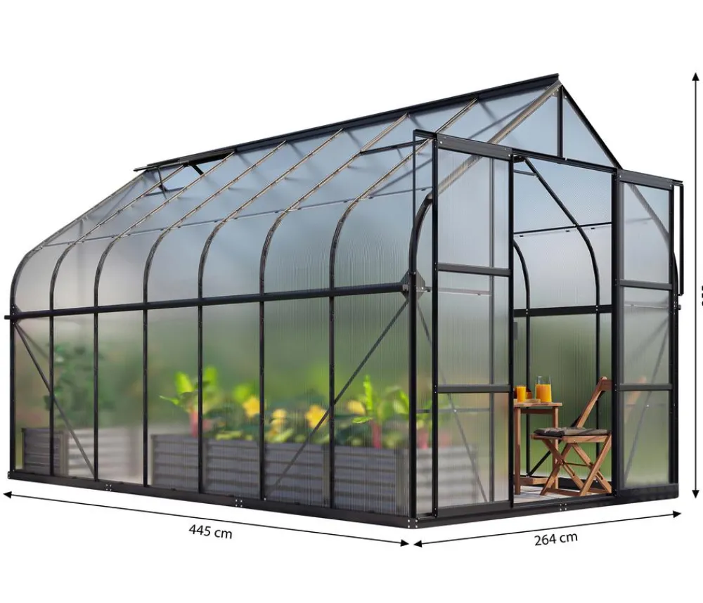 Vitavia Gewächshaus Saturn 11500 HKP, inkl. Stahlfundamentrahmen, ca. B264/H255/T445 cm Schwarz Best