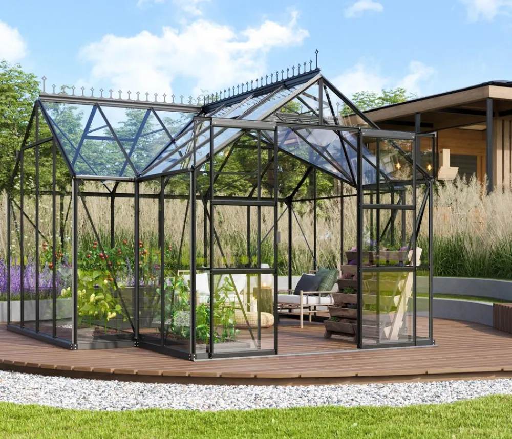 Vitavia Orangerie Minerva ESG, inkl. Stahlfundamentrahmen, ca. B383/H254/T383 cm Schwarz Hot