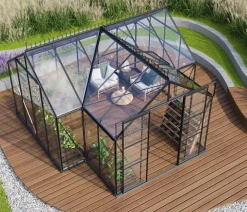 Vitavia Orangerie Minerva ESG, inkl. Stahlfundamentrahmen, ca. B383/H254/T383 cm Schwarz Hot