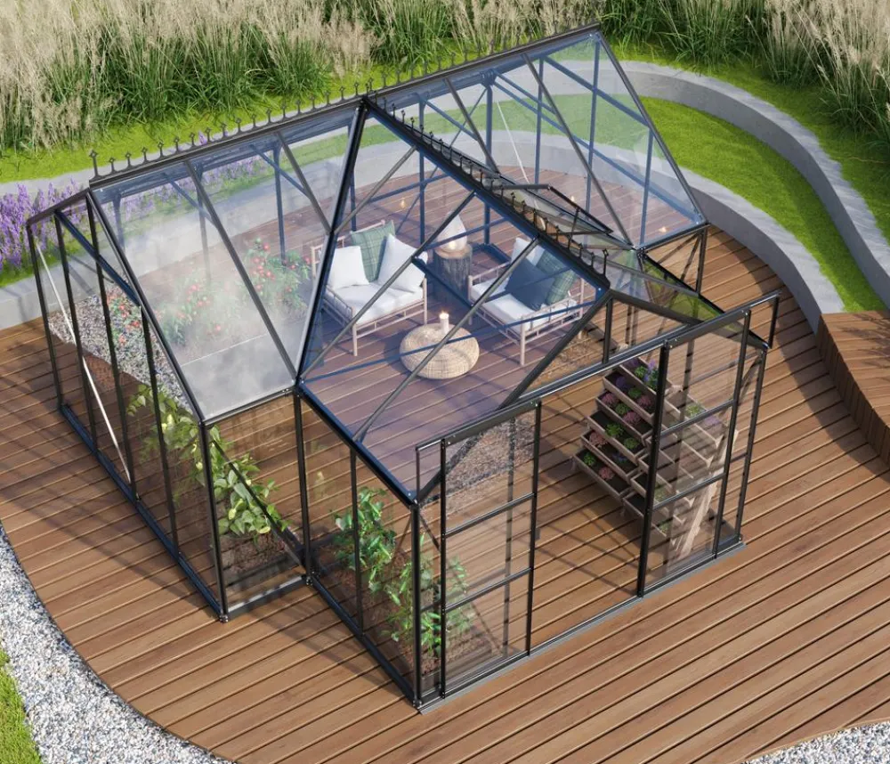 Vitavia Orangerie Minerva ESG, inkl. Stahlfundamentrahmen, ca. B383/H254/T383 cm Schwarz Hot