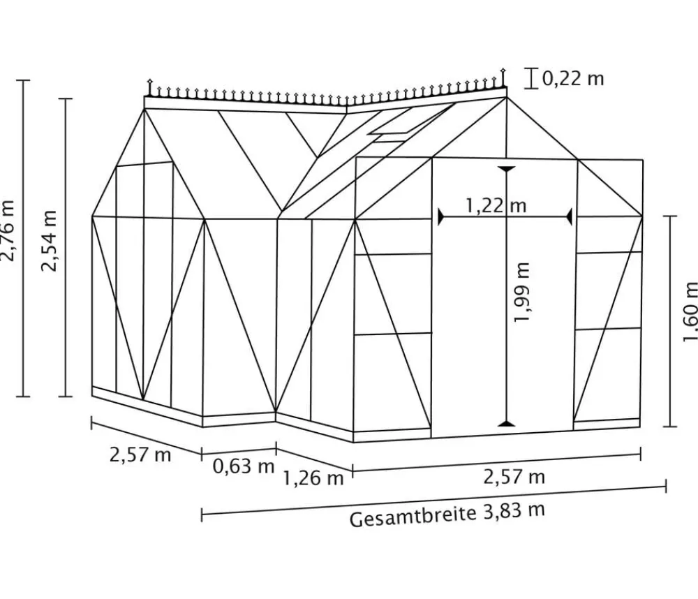 Vitavia Orangerie Minerva ESG, inkl. Stahlfundamentrahmen, ca. B383/H254/T383 cm Schwarz Hot