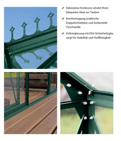 Vitavia Gewächshäuser - Orangerie Minerva ESG, inkl. Stahlfundamentrahmen, ca. B383/H254/T383 cm Dunkelgrün