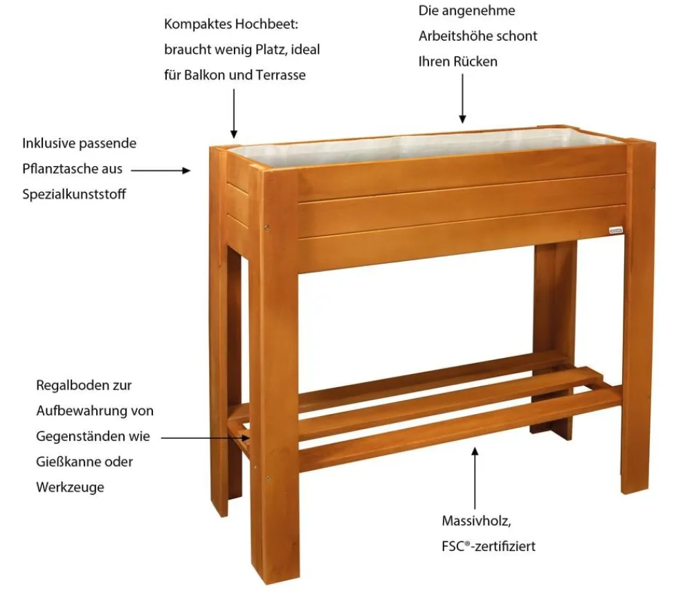 Wagner Hochbeete & Frühbeete - Holz-Hochbeet GreenBOX light, ca. B83/H70/T34,5 cm Braun