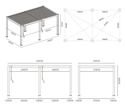 Weide Classic Pergola 3x5,3 Alu-Stahl, ca. B530/H255/T300 cm Ivory Sand New