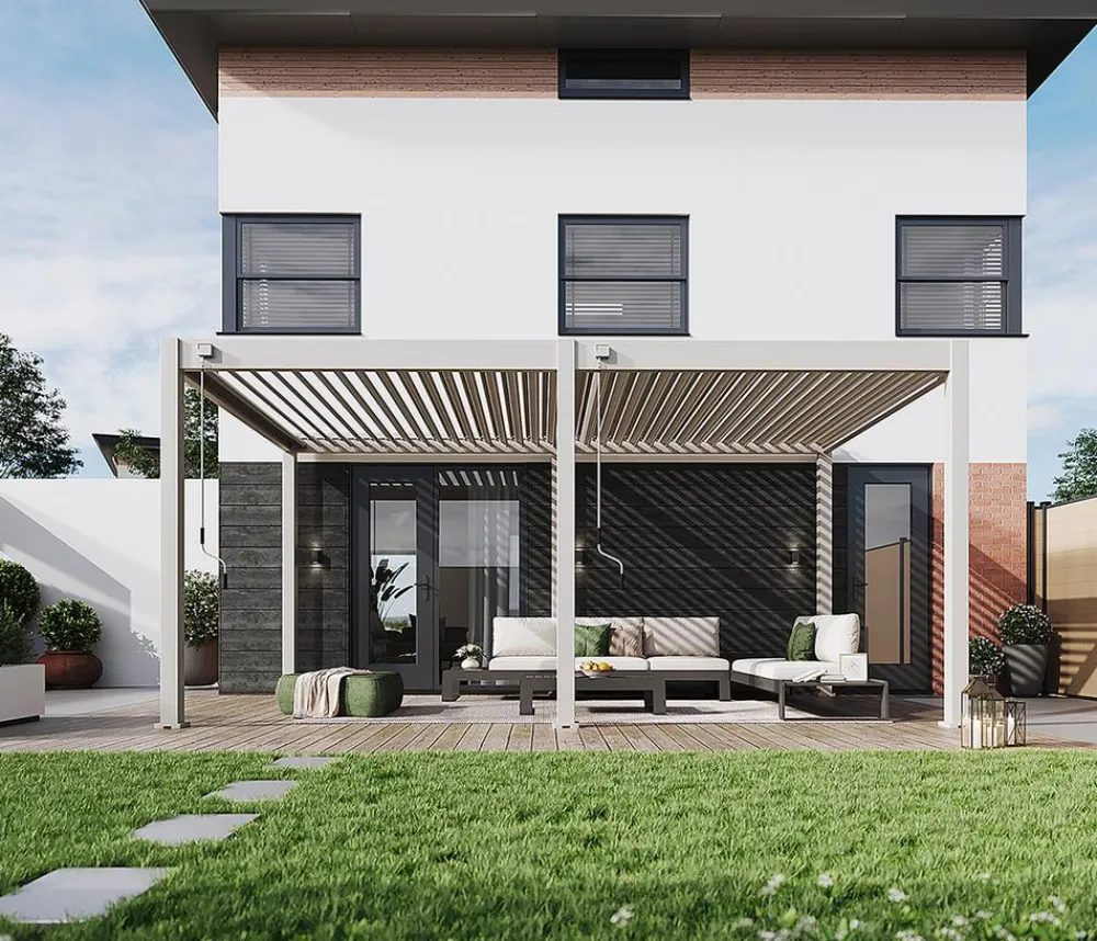 Weide Classic Pergola 3x5,3 Alu-Stahl, ca. B530/H255/T300 cm Ivory Sand New