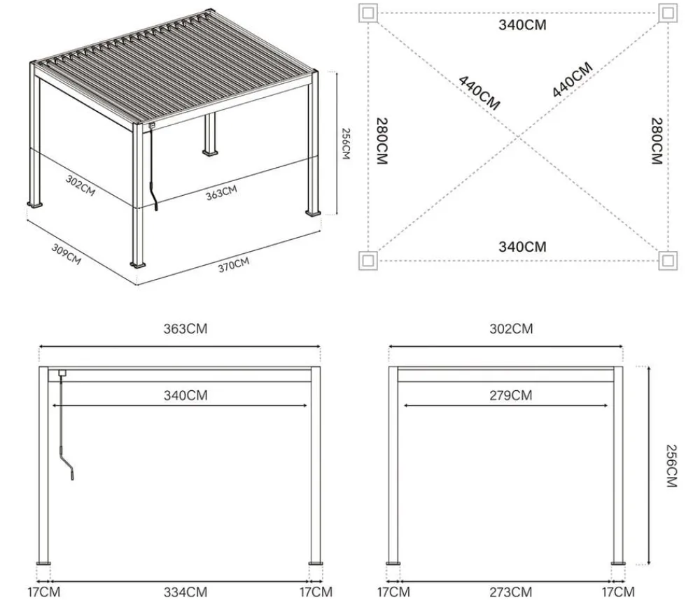 Weide Pergolen - Classic Pergola 3x3,6 Alu-Stahl, ca. B360/H255/T300 cm Weiß