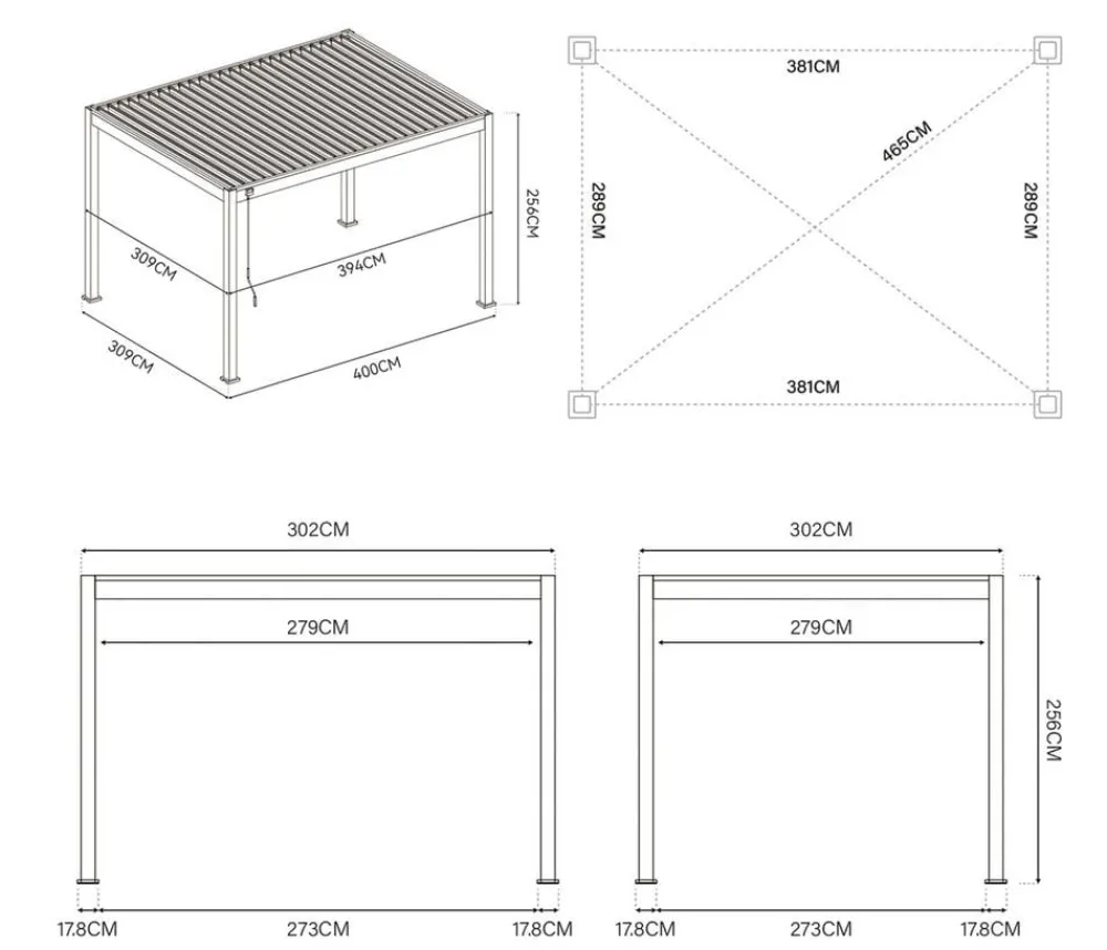 Weide Pergolen > Classic Pergola 3x4 Alu-Stahl, ca. B400/H255/T300 cm