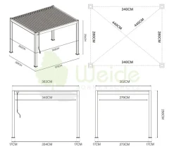 Weide Pavillons - Classic Pergola 3x3,6 inkl. LED, ca. B360/H255/T300 cm Weiß