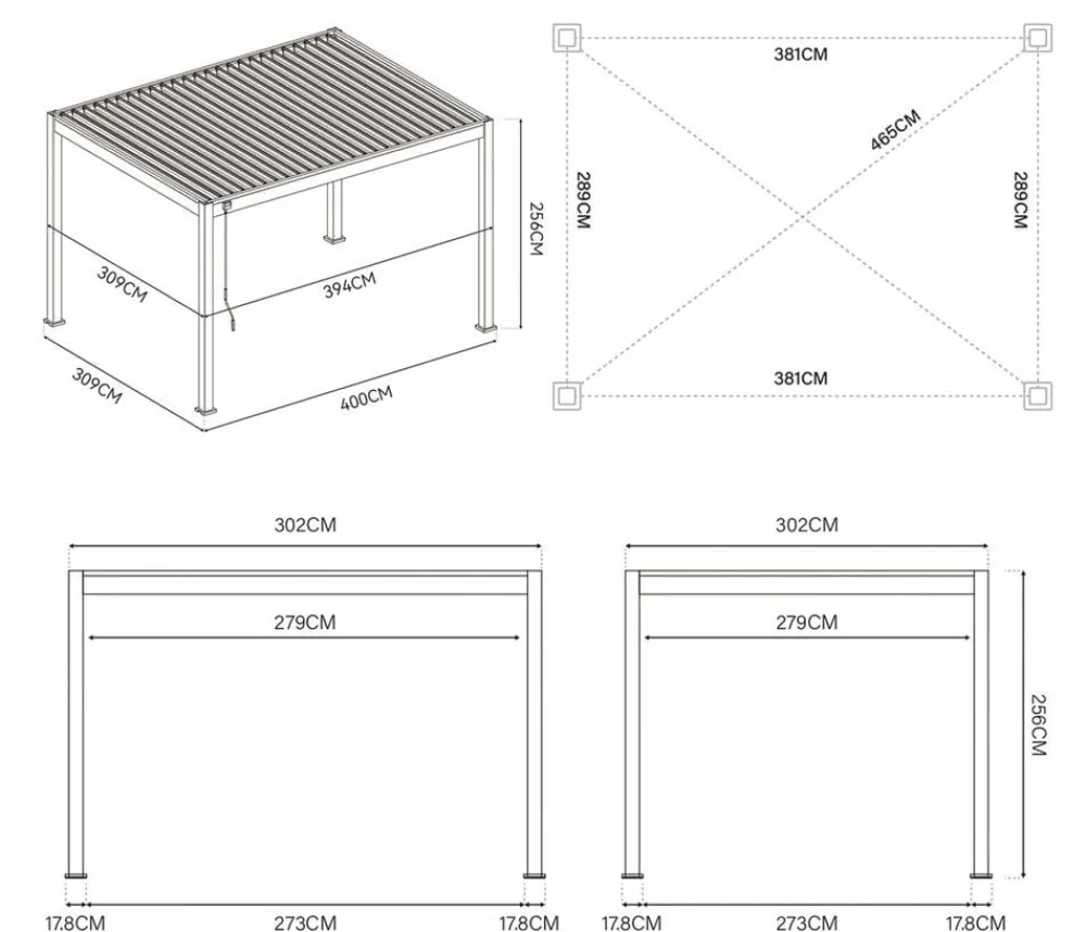 Weide Pergolen > Deluxe Pergola Voll-Alu, ca. B400/H255/T300 cm