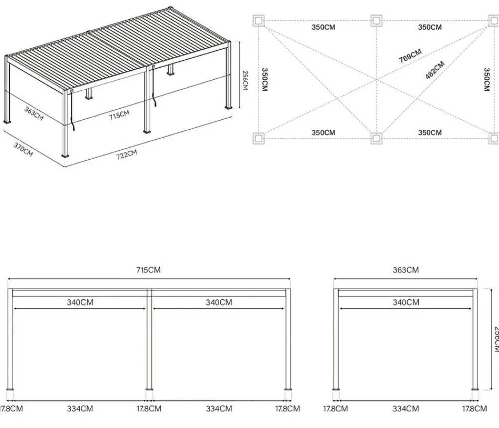 Weide Deluxe Pergola Voll-Alu, ca. B720/H255/T360 cm Ivory Sand Outlet