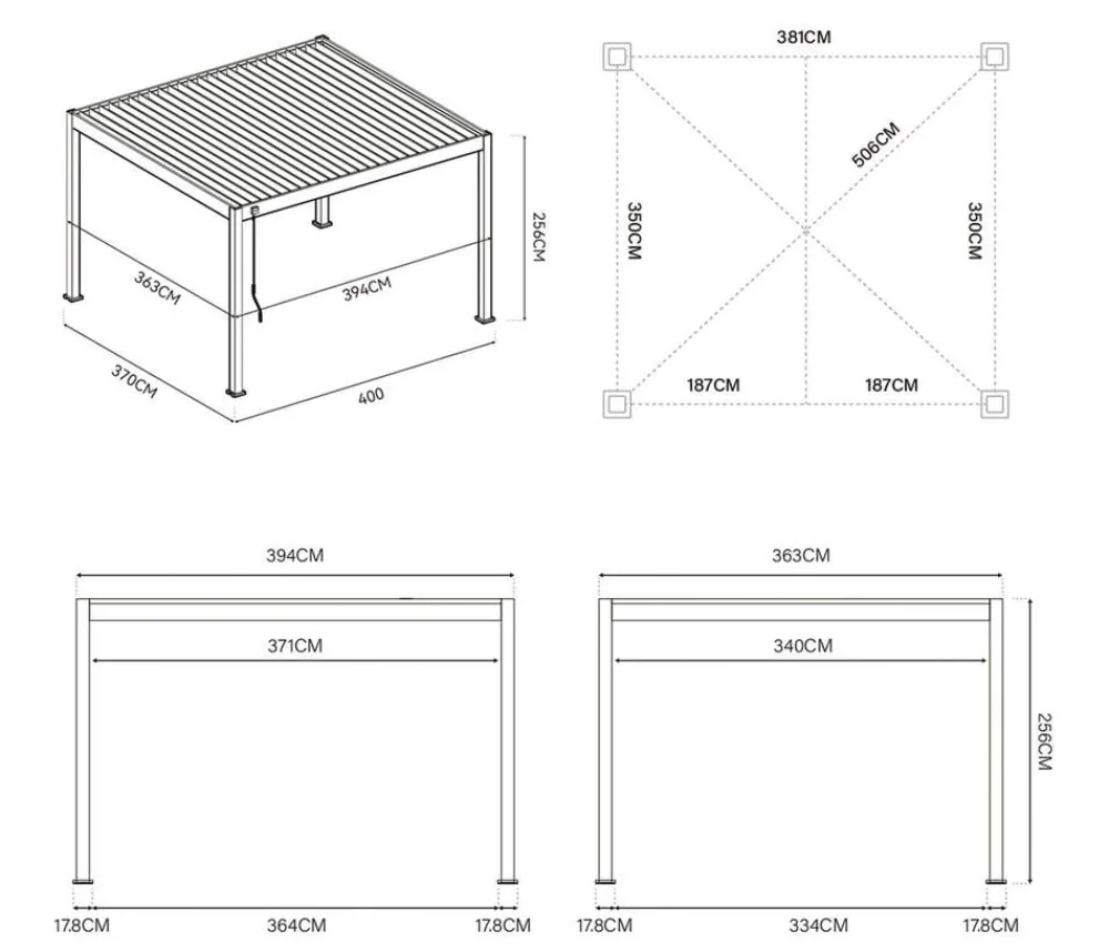 Weide Pergolen - Deluxe Pergola Voll-Alu, ca. B400/H255/T360 cm Ivory Sand