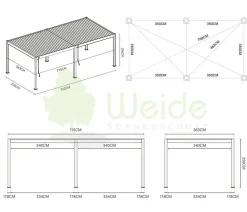 Weide Pergolen - Deluxe Pergola Voll-Alu, ca. B720/H255/T360 cm Weiß