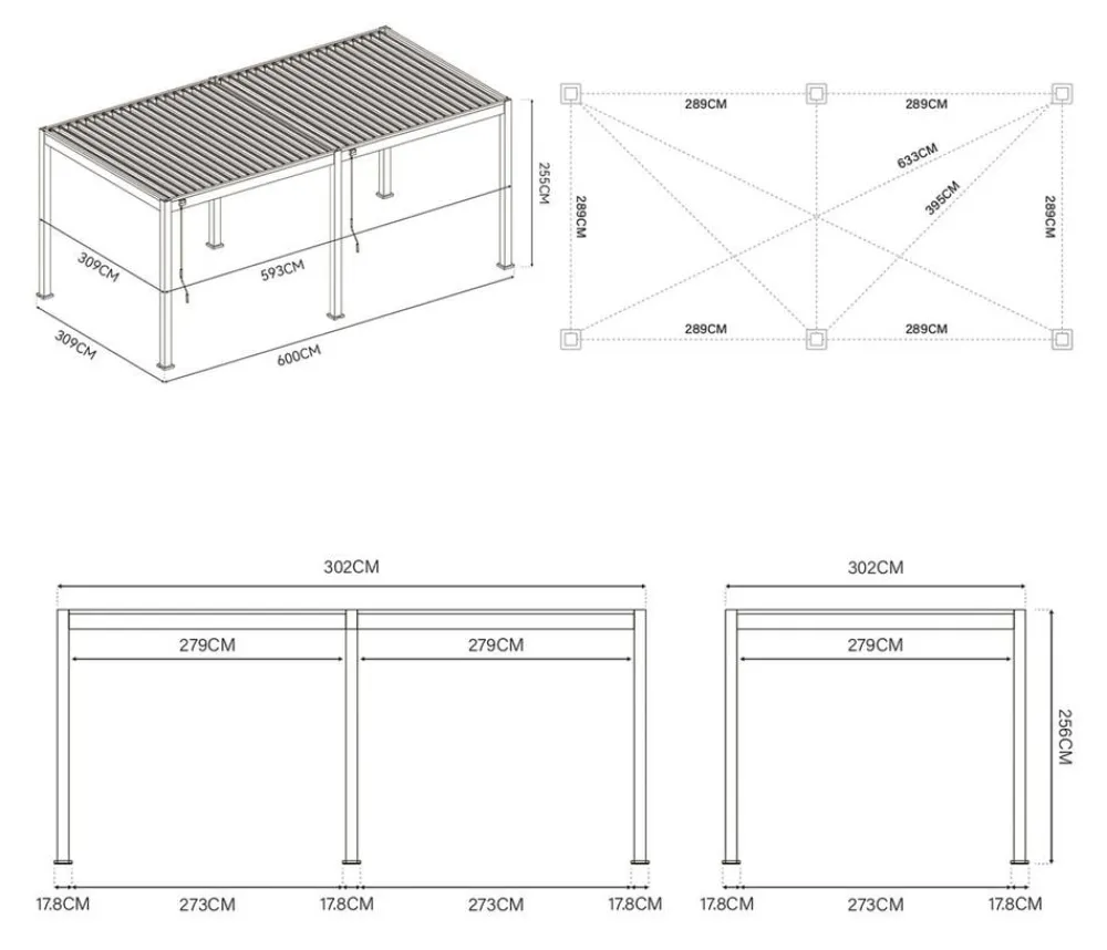 Weide Deluxe Pergola Voll-Alu, ca. B600/H255/T300 cm Weiß Clearance