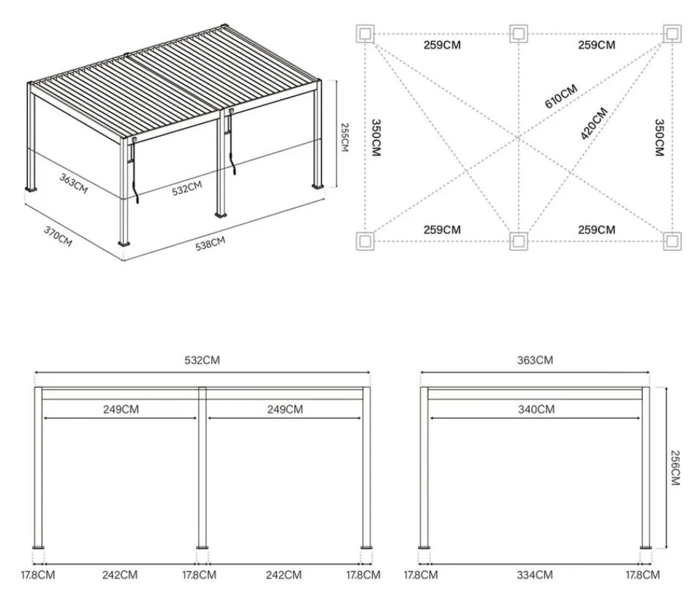 Weide Deluxe Pergola Voll-Alu, ca. B530/H255/T360 cm Ivory Sand Hot