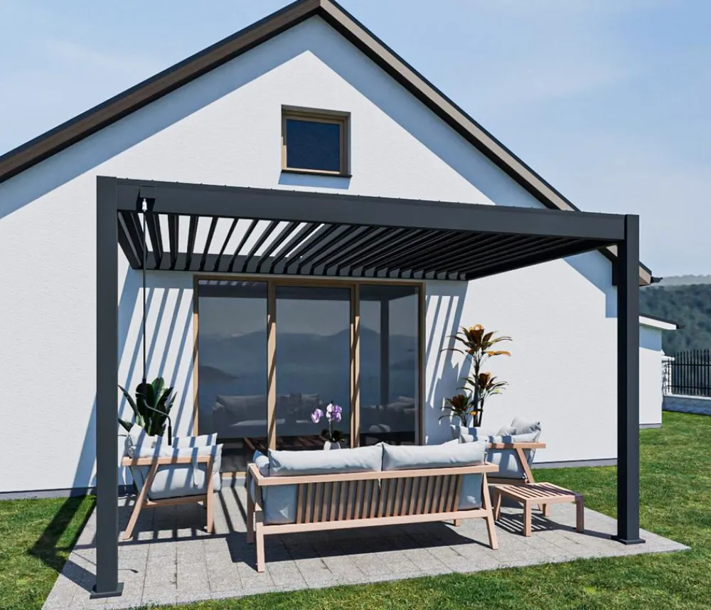 Weide Pergolen > Deluxe Wandpergola Voll-Alu, ca. B400/H255/T300 cm