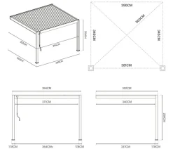 Weide Deluxe Wandpergola 3,6x4 Voll-Alu, ca. B400/H255/T360 cm Weiß Clearance