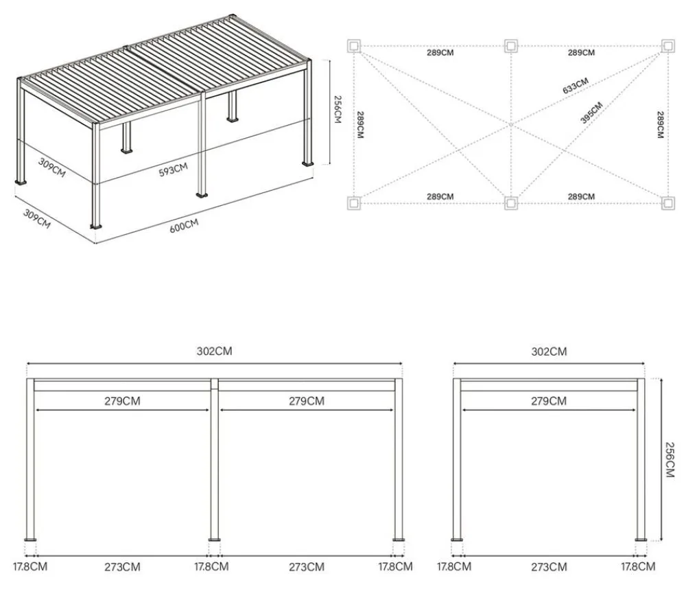 Weide Pergolen > Pergola LED E-Deluxe 3x4, ca. B400/H255/T300 cm