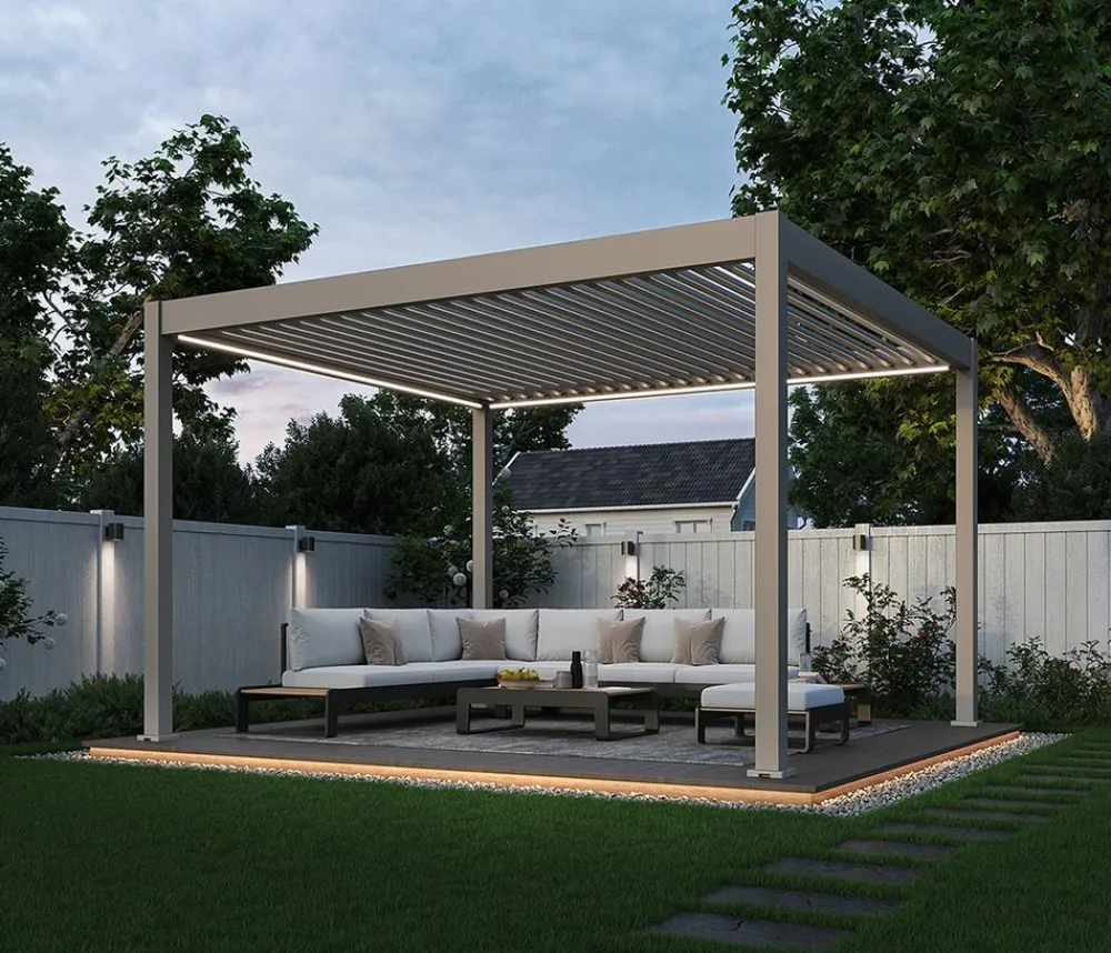 Weide Pergolen - Pergola LED E-Deluxe 3,6x4, ca. B400/H255/T360 cm Ivory Sand