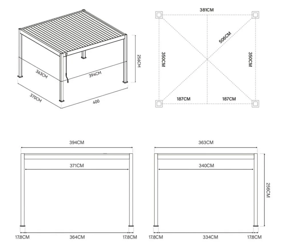 Weide Pergolen - Pergola LED E-Deluxe 3,6x4, ca. B400/H255/T360 cm Ivory Sand