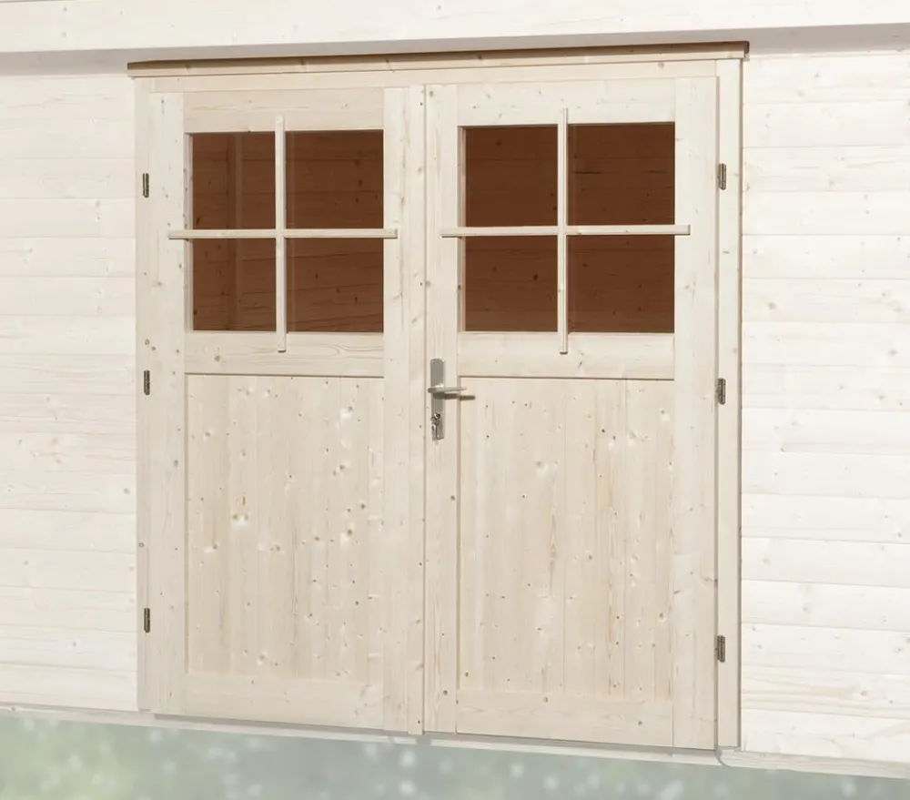 Weka Fenster & Türen - Doppeltür für Gartenhäuser mit 45 mm Wandstärke, ca. B182/H181 cm Natur