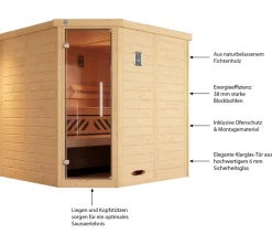 Weka Saunas & Infrarotkabinen > Ecksauna Kami mit Glastür
