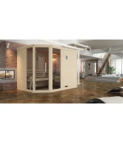 Weka Ecksauna Kemi mit Glastür und Fenster Natur New