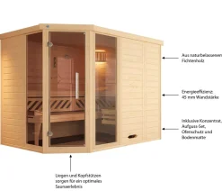 Weka Ecksauna Kemi mit Glastür und Fenster Natur New